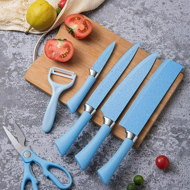 Set X6 Cuchillos Con Afilador Acero Inox
